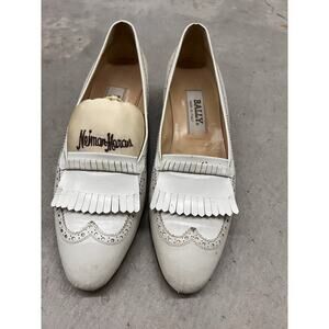 Vintage Bally Women’s White Leather Skirt Slip On Shoes 8 Wingtip